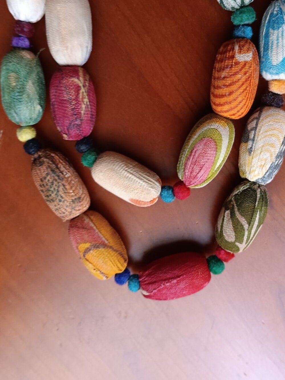 Kantha Colorful Pattern Textile Bead Artisan Necklace SustainHandcraft VERSATILE